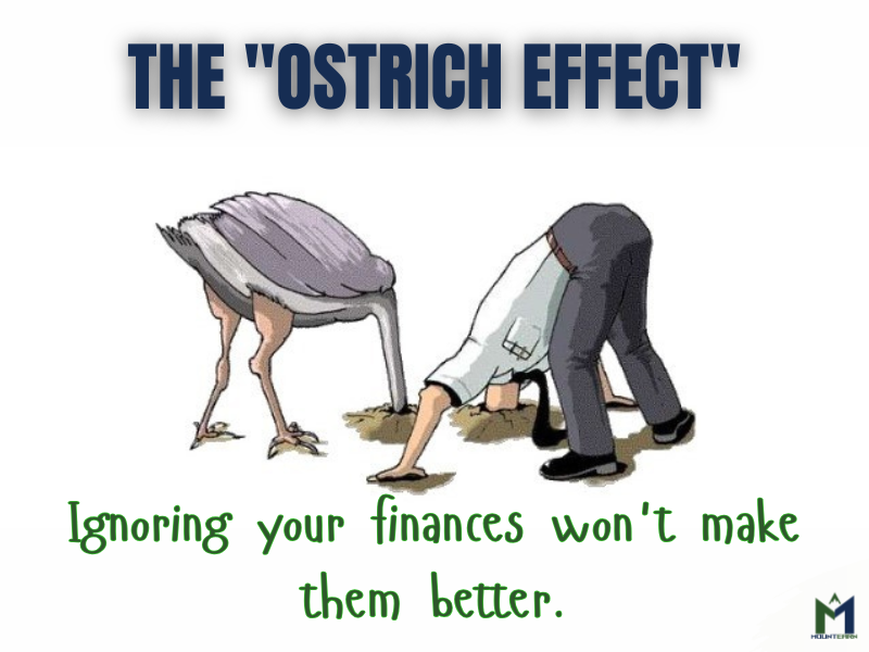 Person avoiding their bank balance, illustrating the Ostrich Effect and key financial red flags.
