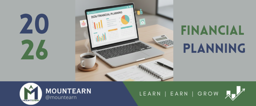 Financial planning for 2026 , person using a checklist, laptop, and charts to save money and set financial goals.